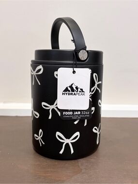 Hydrapeak 32oz Food Jar Black Bow Print Coquette Insulated BPA Free Preppy Lunch